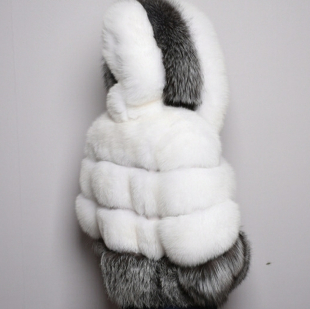 Natural Silver Fox Fur Coat with Hooded
